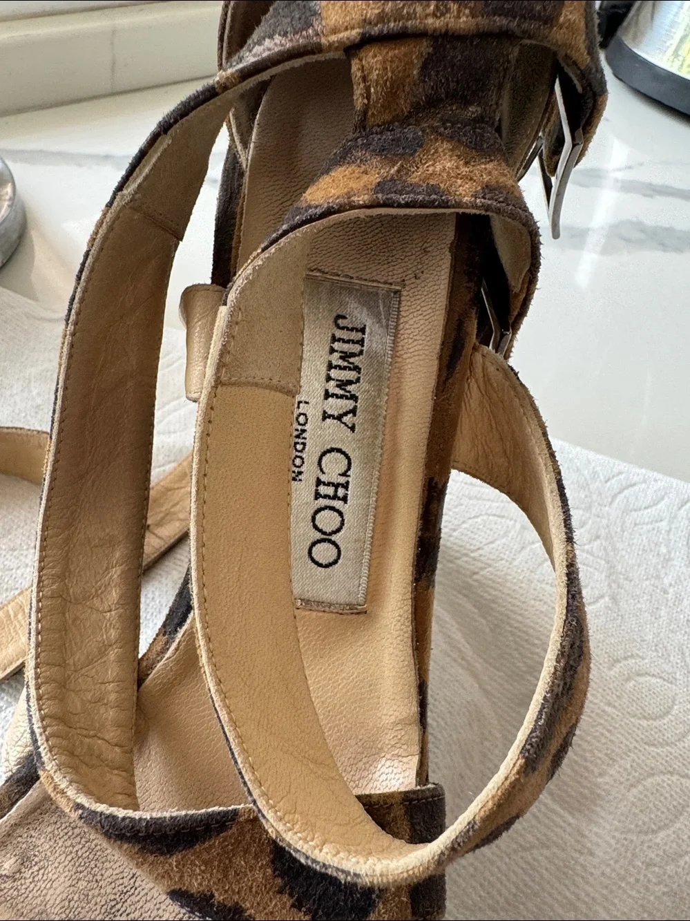 Jimmy Choo Leopard Suede Platform Sandals - Brown/Black